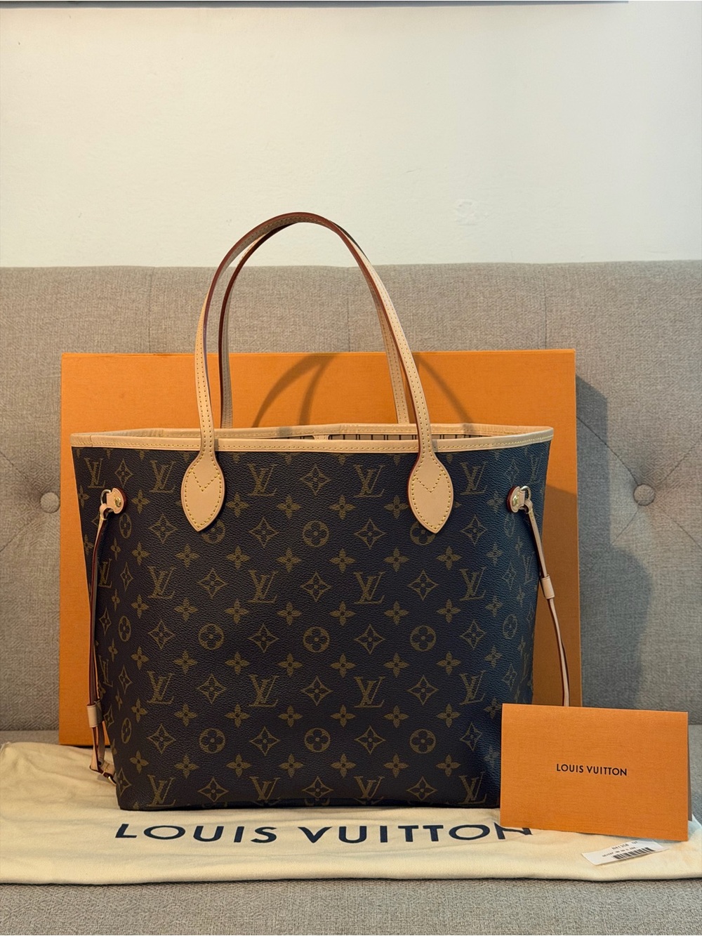 Louis Vuitton Brown Monogram Canvas Tote with Beige Trim
